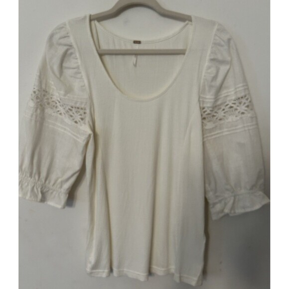 Free People Something Special White Top Puff Sleeves NWT Size XL - Picture 2 of 11